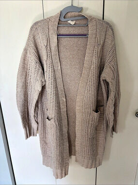 BiBi Longline Cable Knit Open Front Cardigan Cream XL